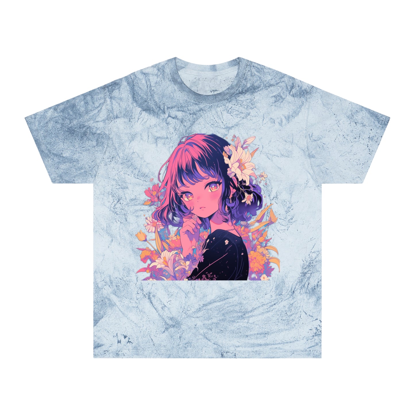 T-Shirt Surrealist Anime Girl with Flowers Design