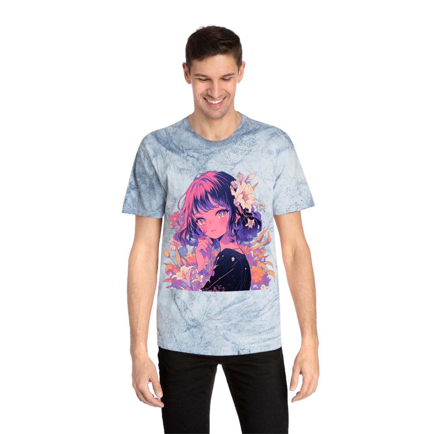 T-Shirt Surrealist Anime Girl with Flowers Design