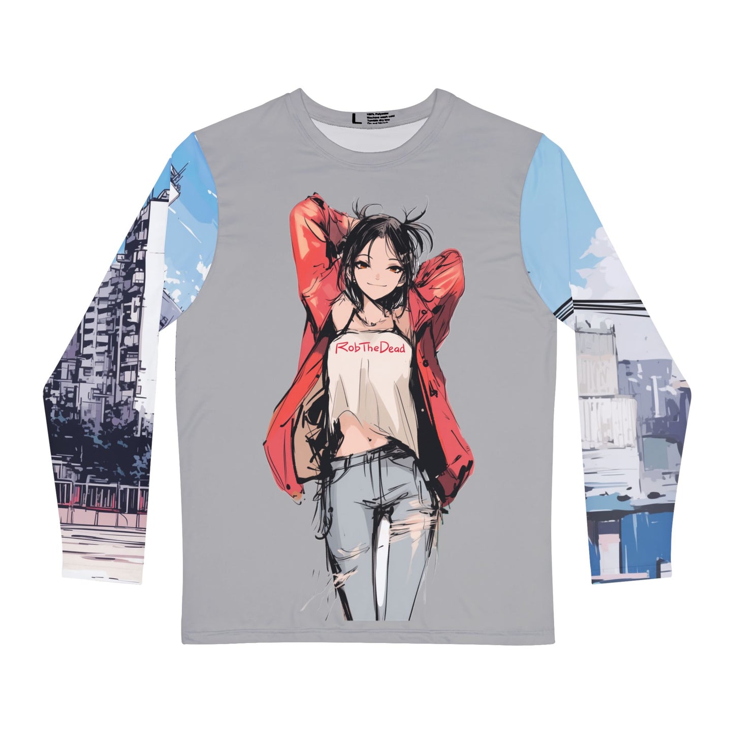 Casual Girl with Cityscape Sleeves Long Sleeved Shirt