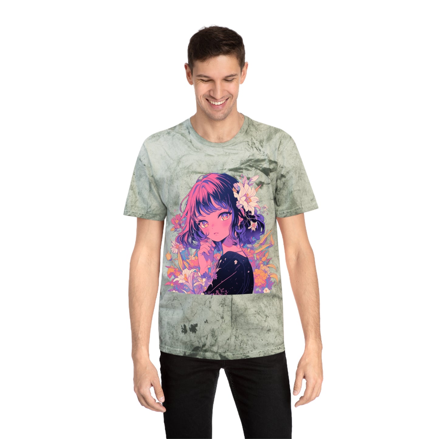 T-Shirt Surrealist Anime Girl with Flowers Design