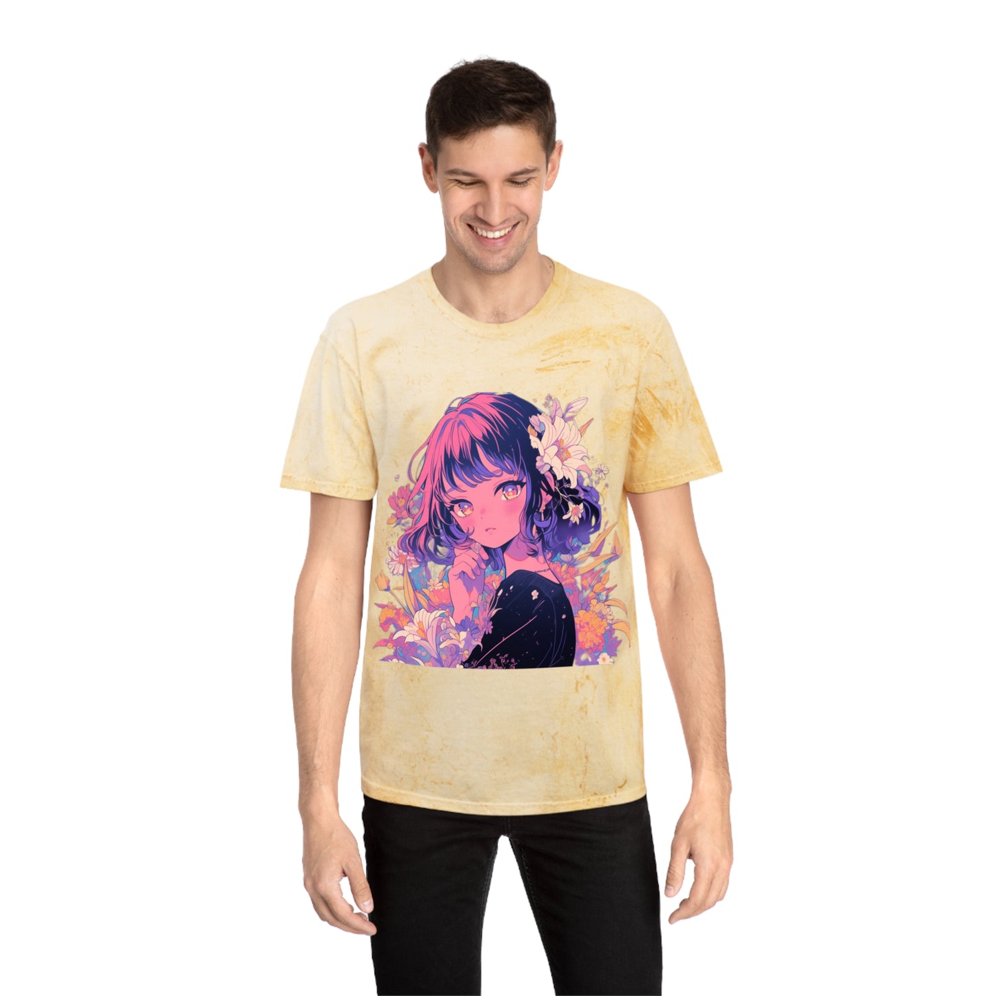 T-Shirt Surrealist Anime Girl with Flowers Design