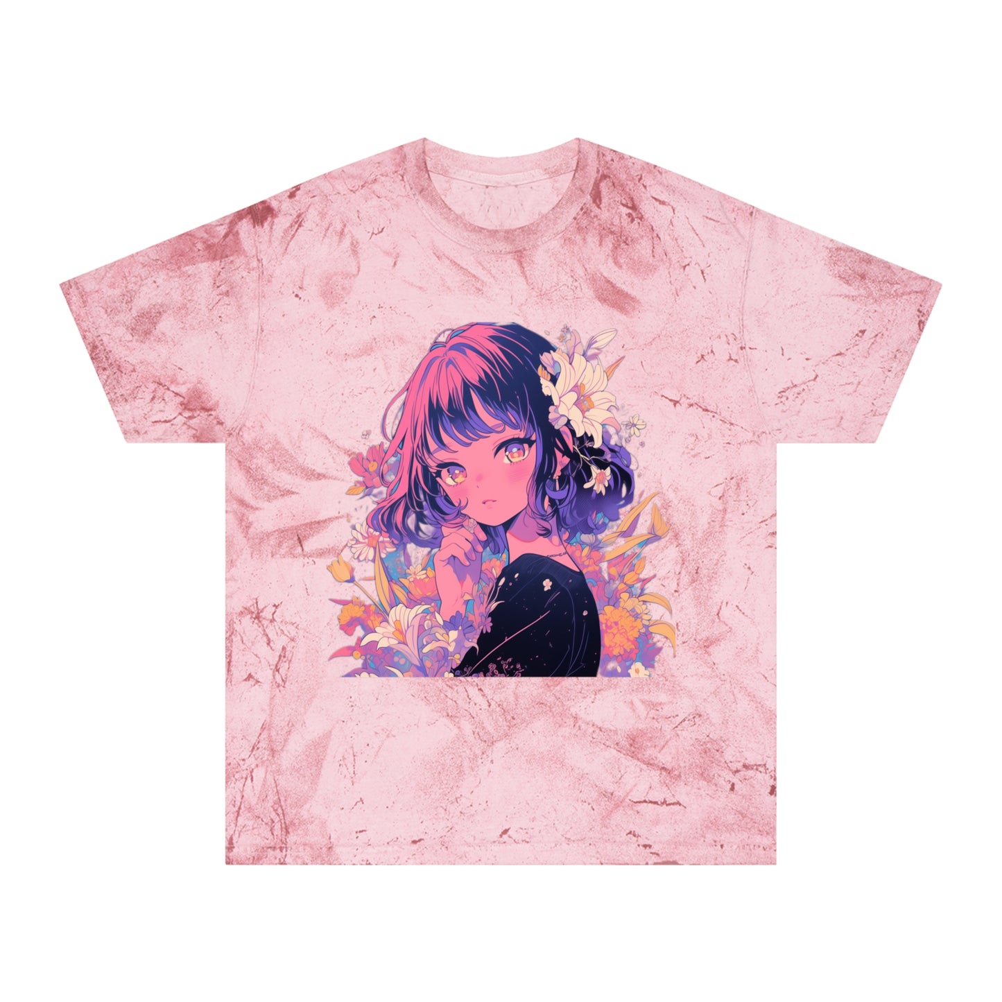 T-Shirt Surrealist Anime Girl with Flowers Design