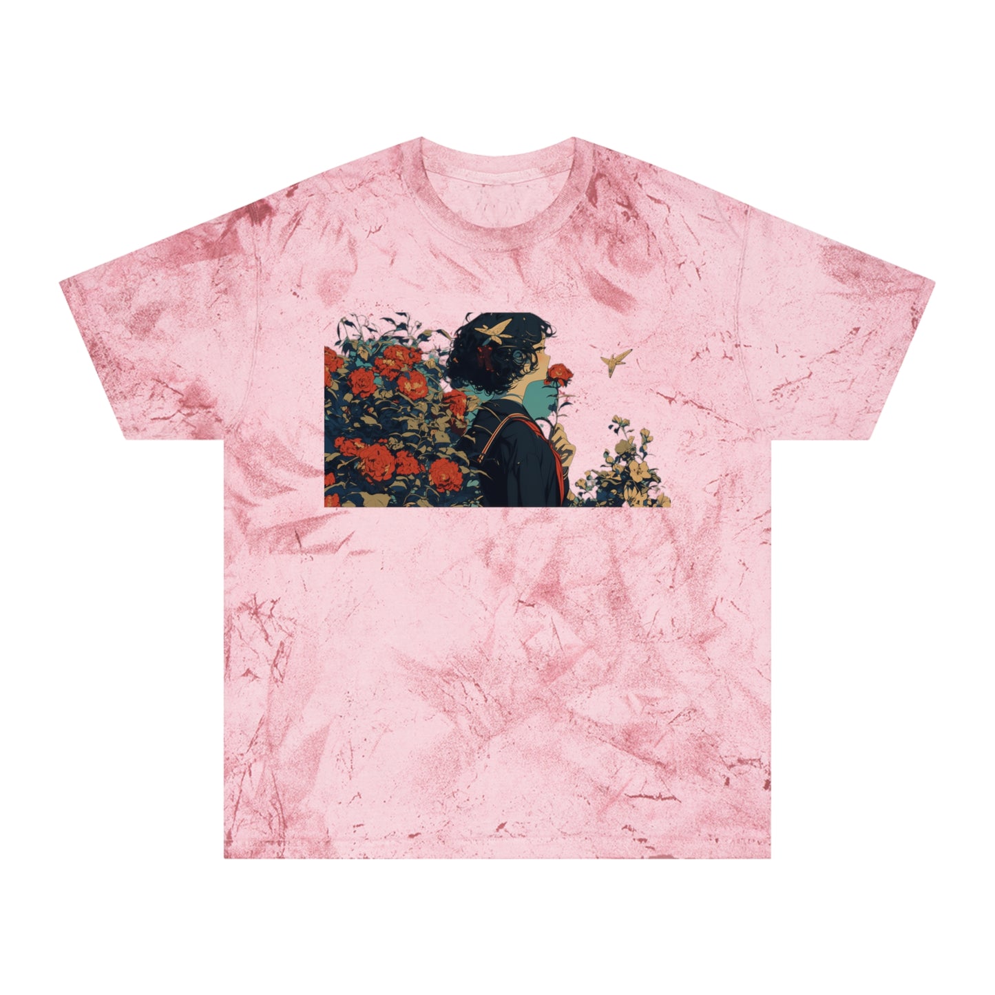 T-Shirt Anime Schoolgirl in Flower Garden Design