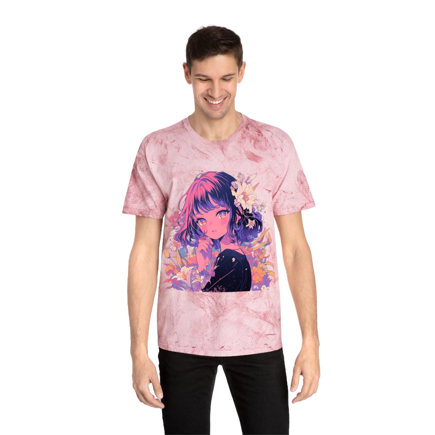 T-Shirt Surrealist Anime Girl with Flowers Design