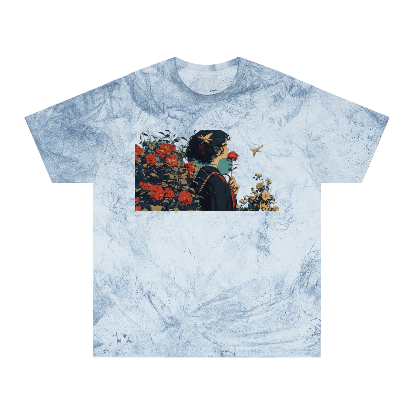 T-Shirt Anime Schoolgirl in Flower Garden Design