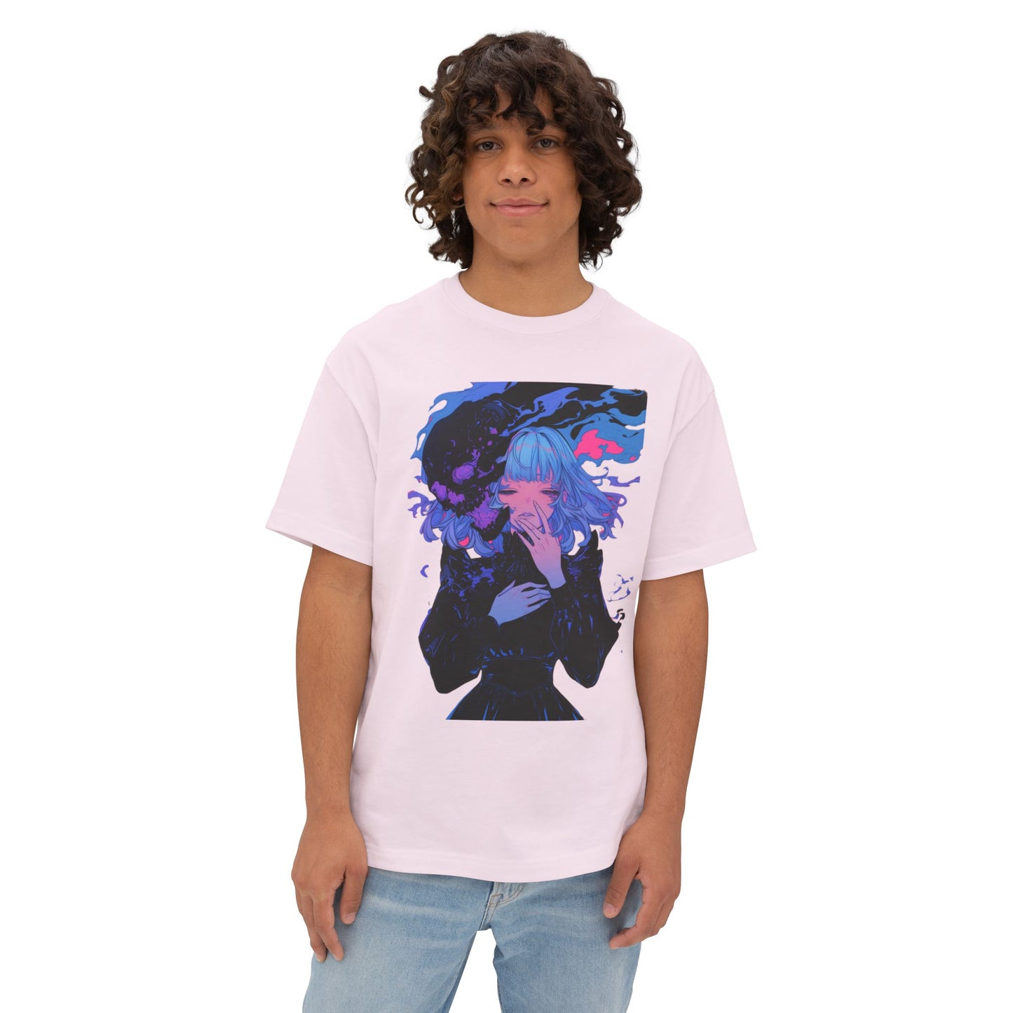 Oversized Tee Haunted Anime Girl Print