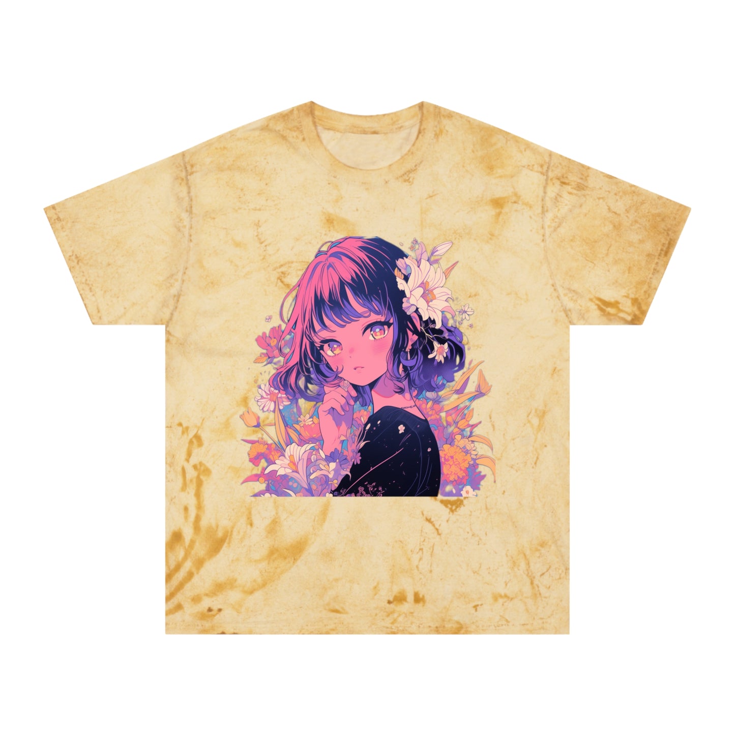 T-Shirt Surrealist Anime Girl with Flowers Design