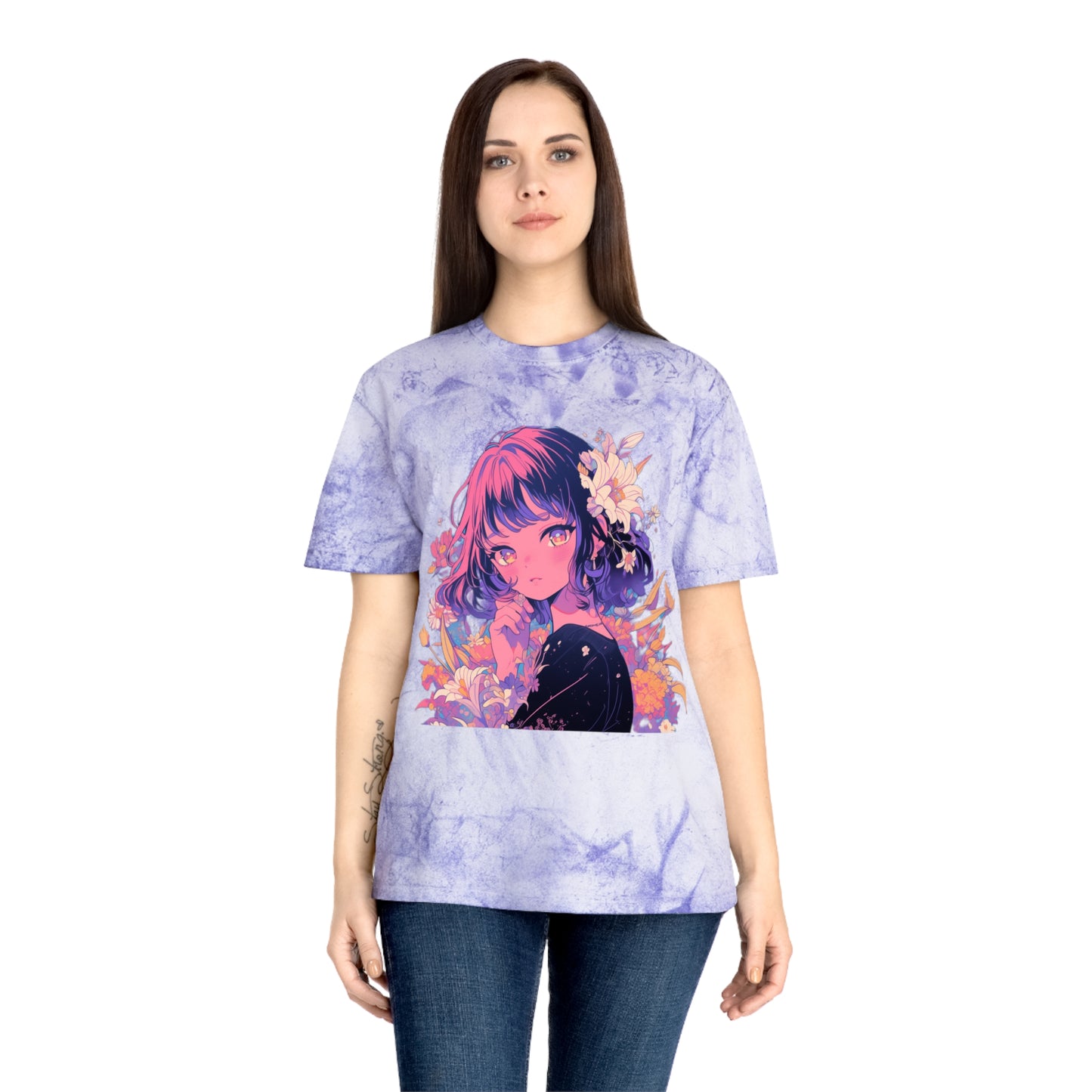 T-Shirt Surrealist Anime Girl with Flowers Design