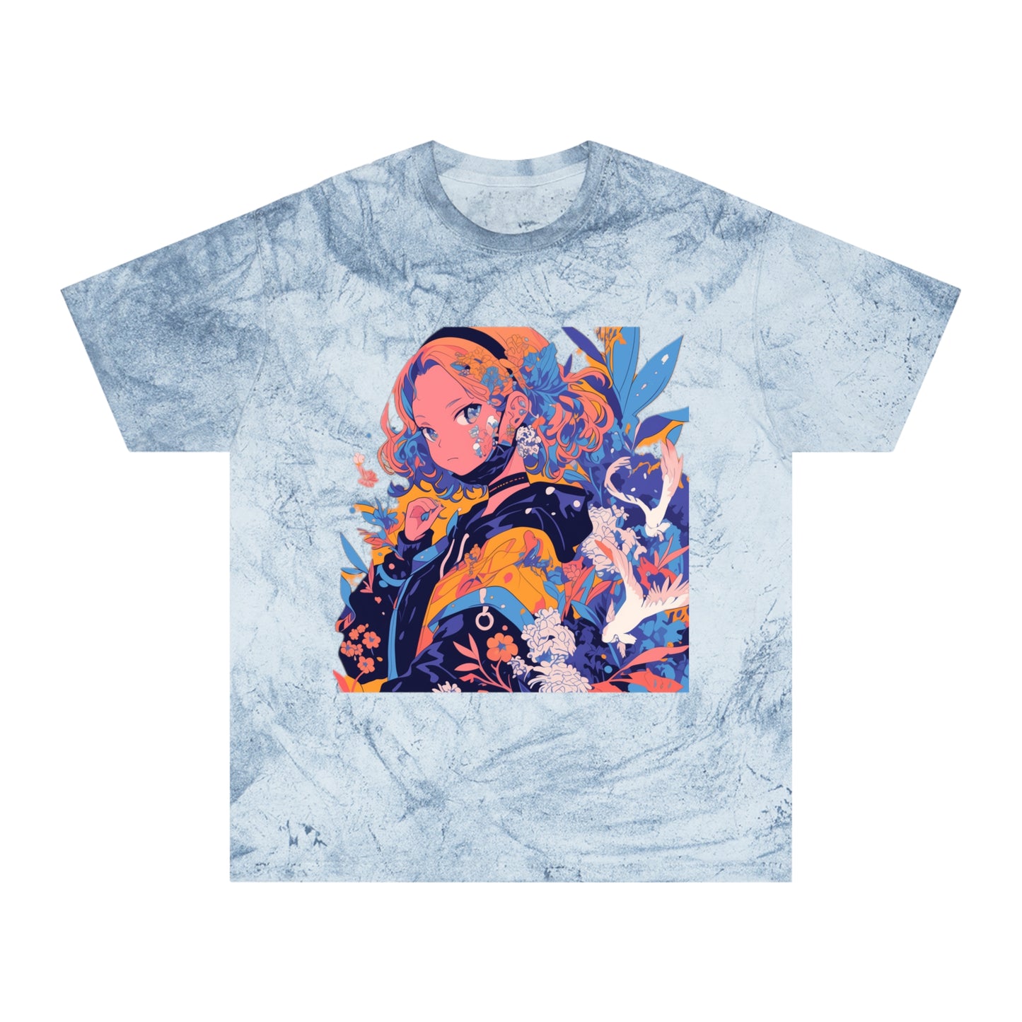 T-Shirt Anime Girl Surrealist Flowers Birds Unisex Color Blast