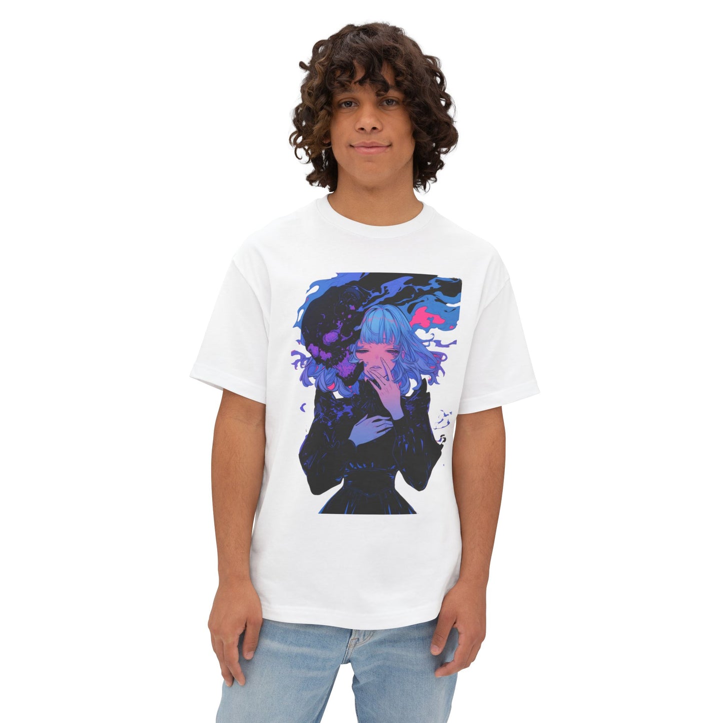 Oversized Tee Haunted Anime Girl Print