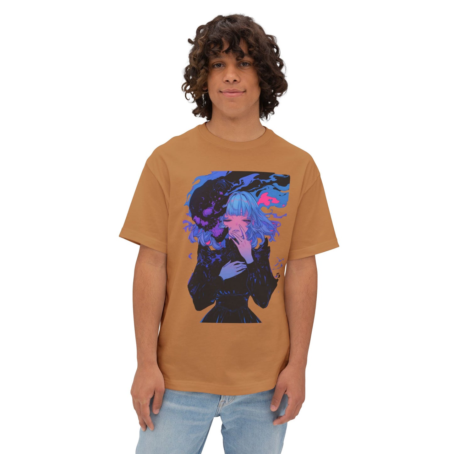 Oversized Tee Haunted Anime Girl Print