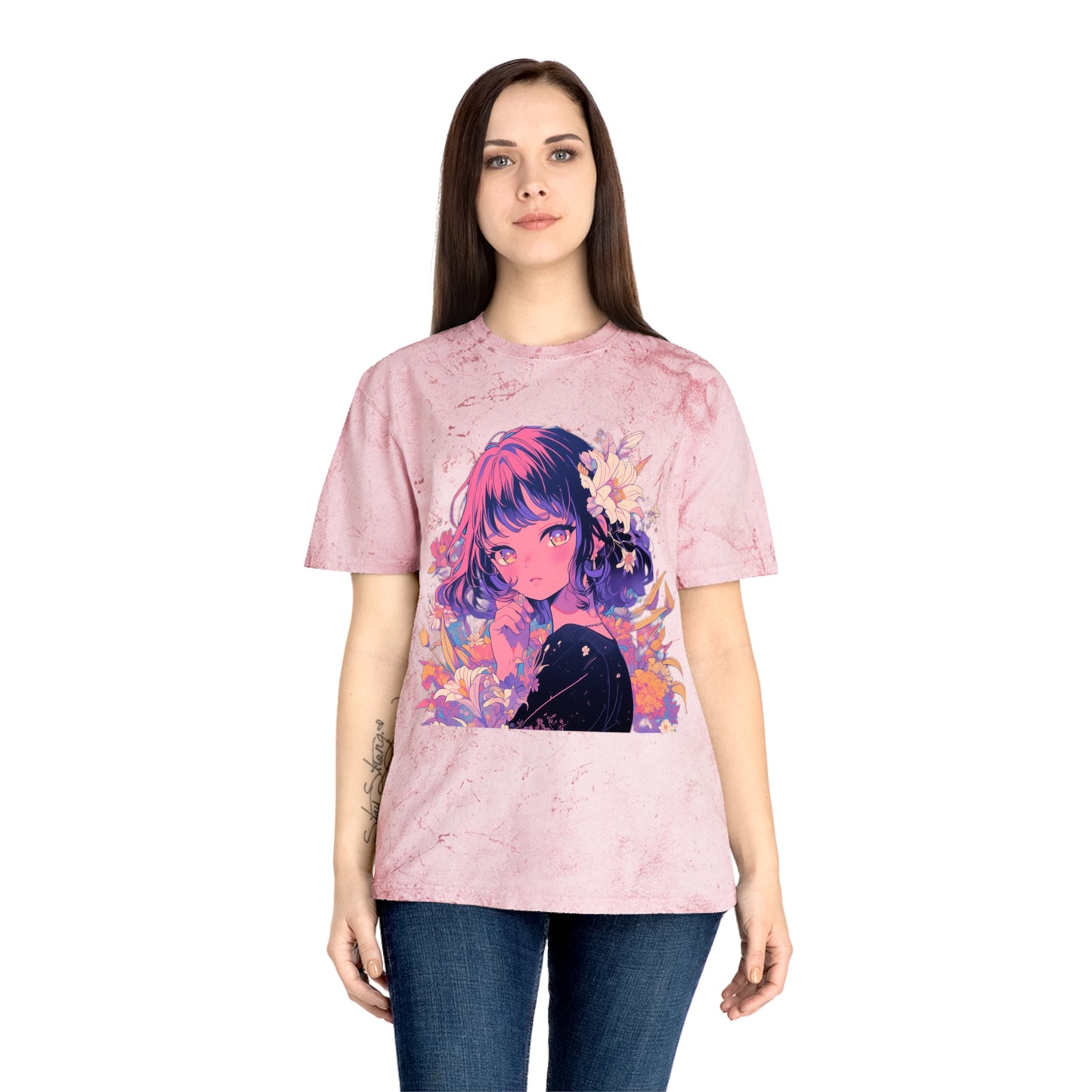 T-Shirt Surrealist Anime Girl with Flowers Design