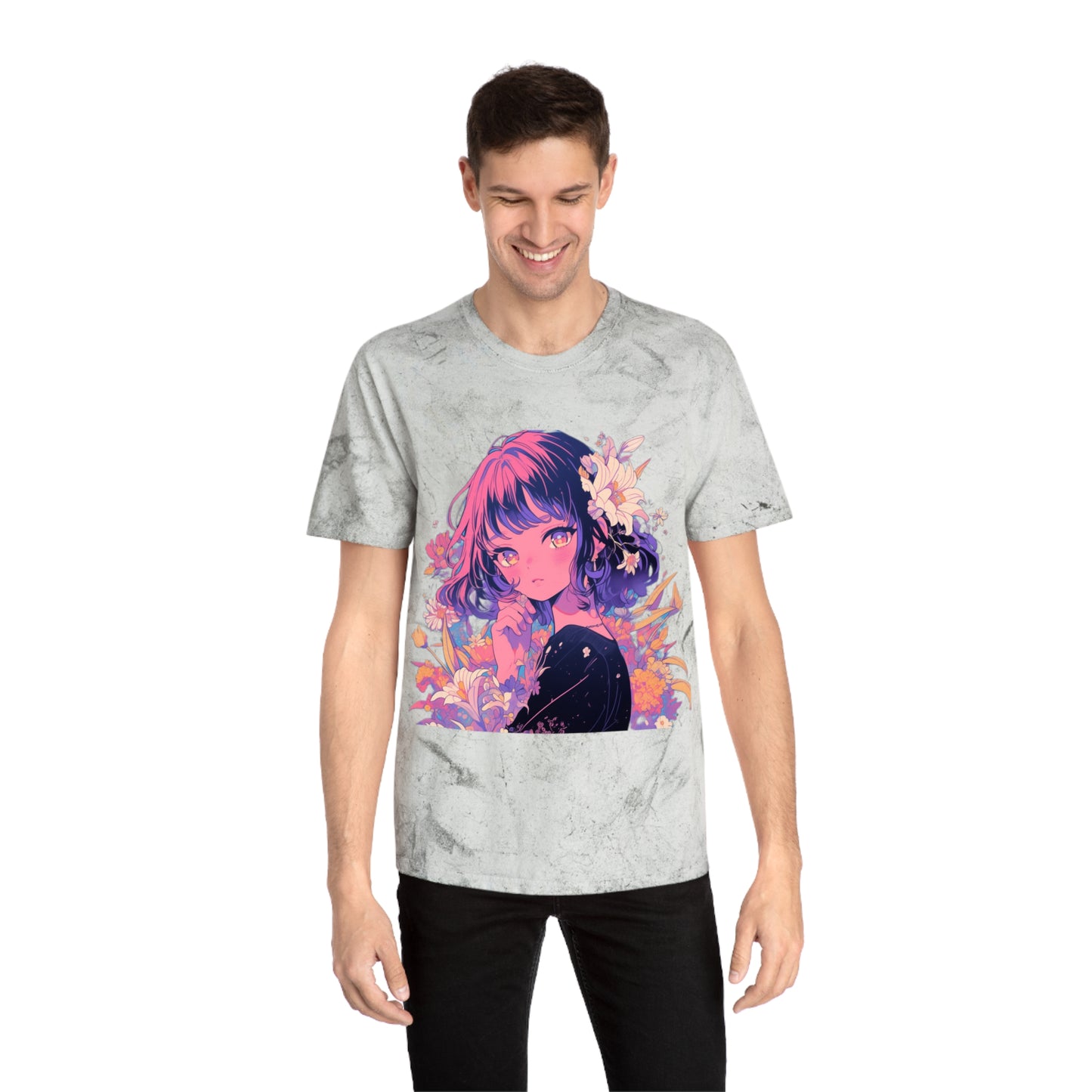 T-Shirt Surrealist Anime Girl with Flowers Design