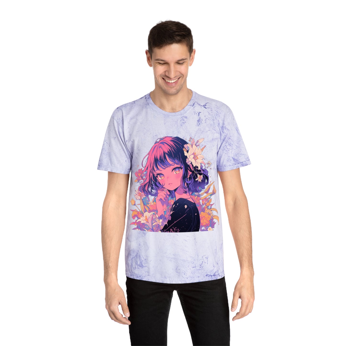 T-Shirt Surrealist Anime Girl with Flowers Design