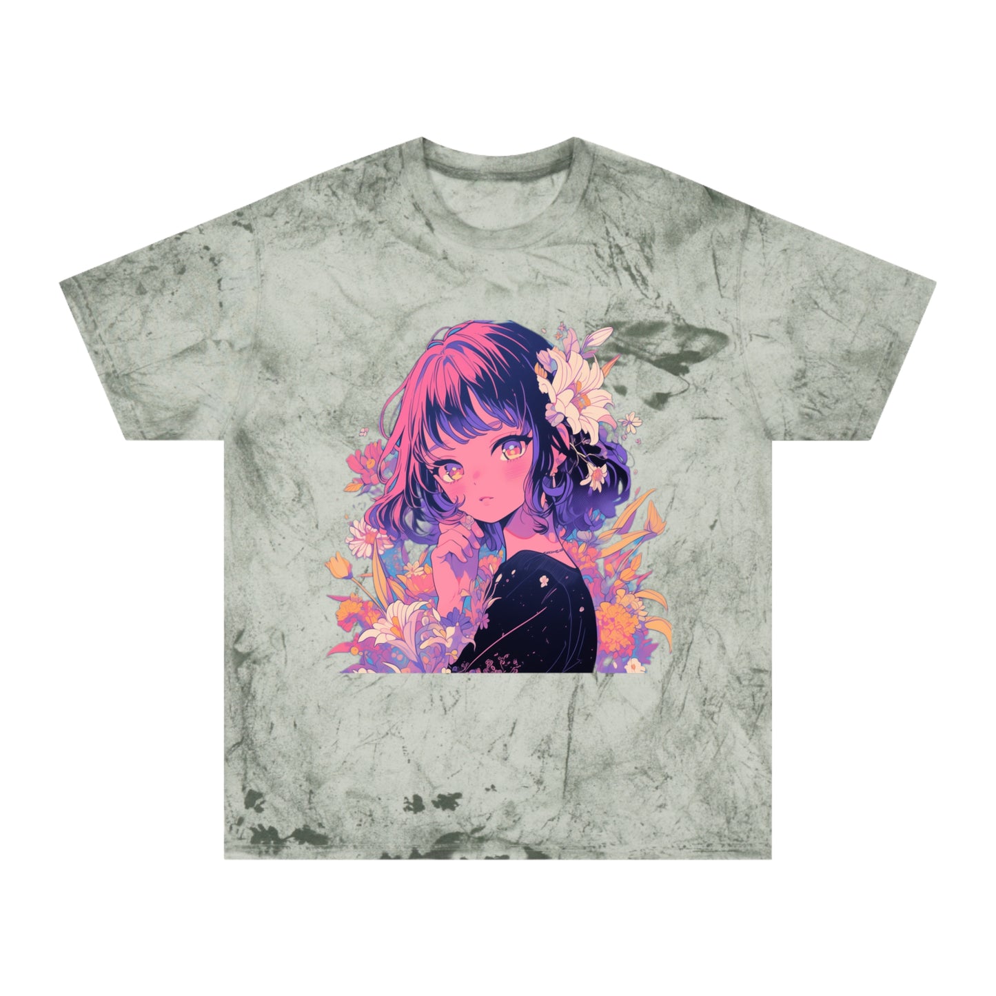 T-Shirt Surrealist Anime Girl with Flowers Design