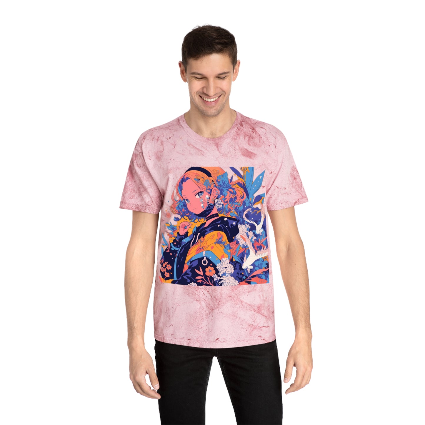 T-Shirt Anime Girl Surrealist Flowers Birds Unisex Color Blast