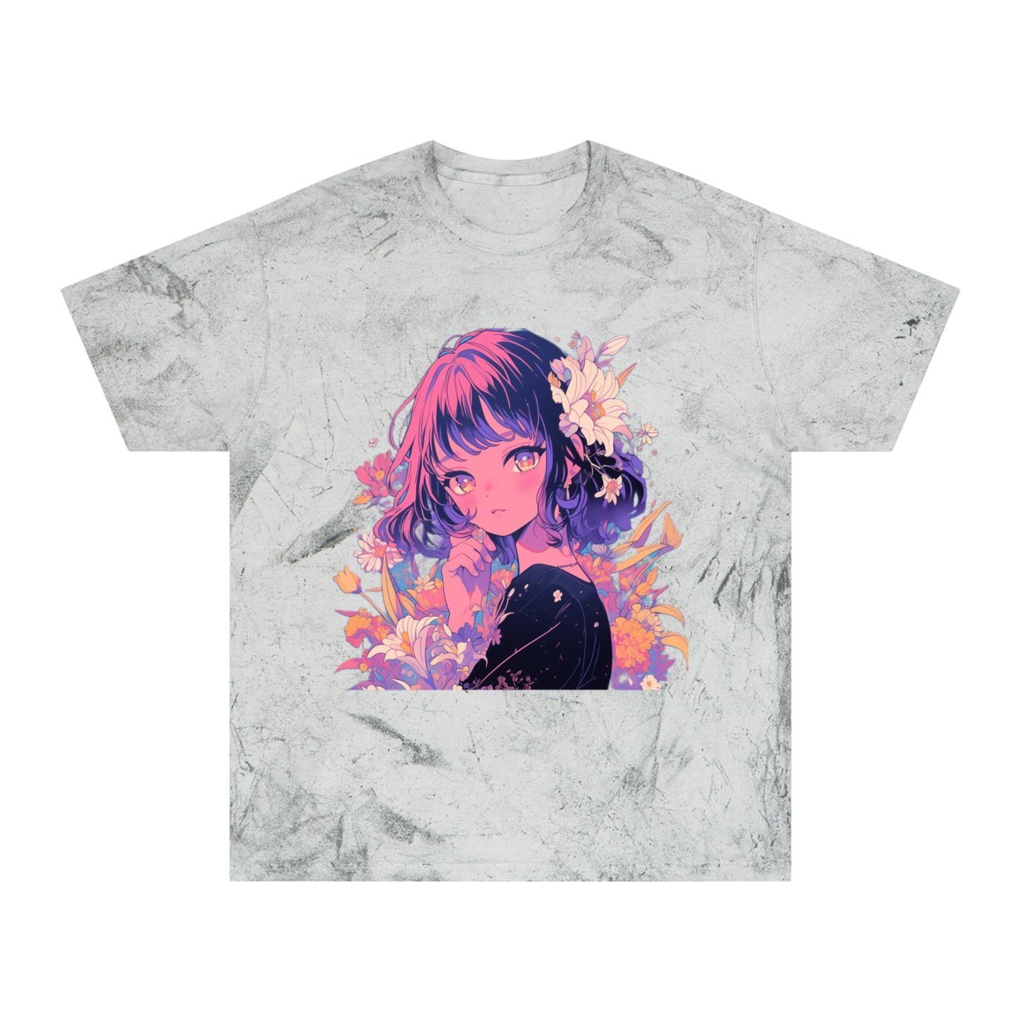 T-Shirt Surrealist Anime Girl with Flowers Design