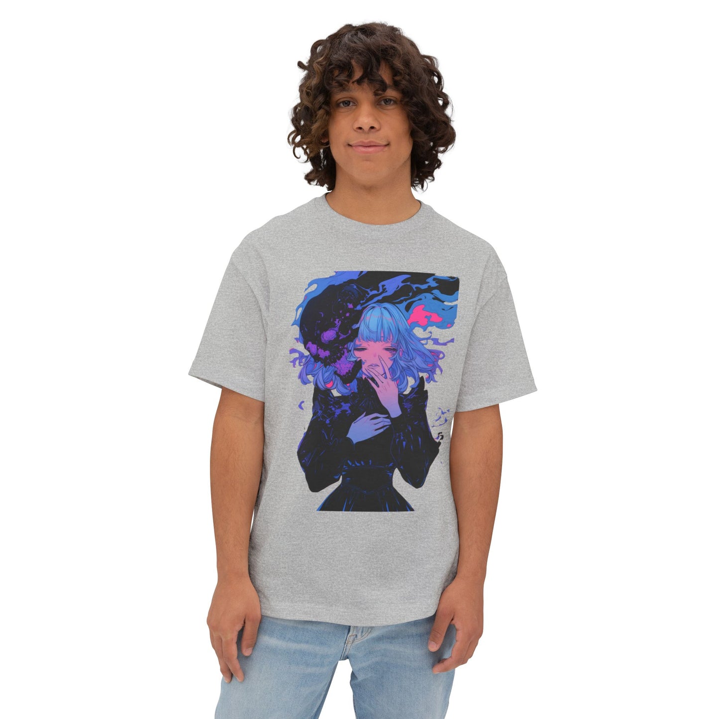 Oversized Tee Haunted Anime Girl Print