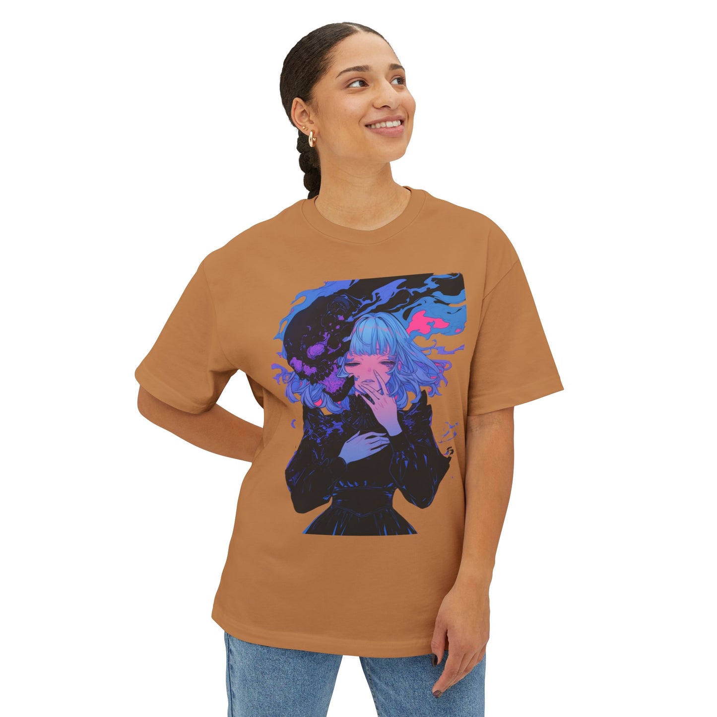 Oversized Tee Haunted Anime Girl Print