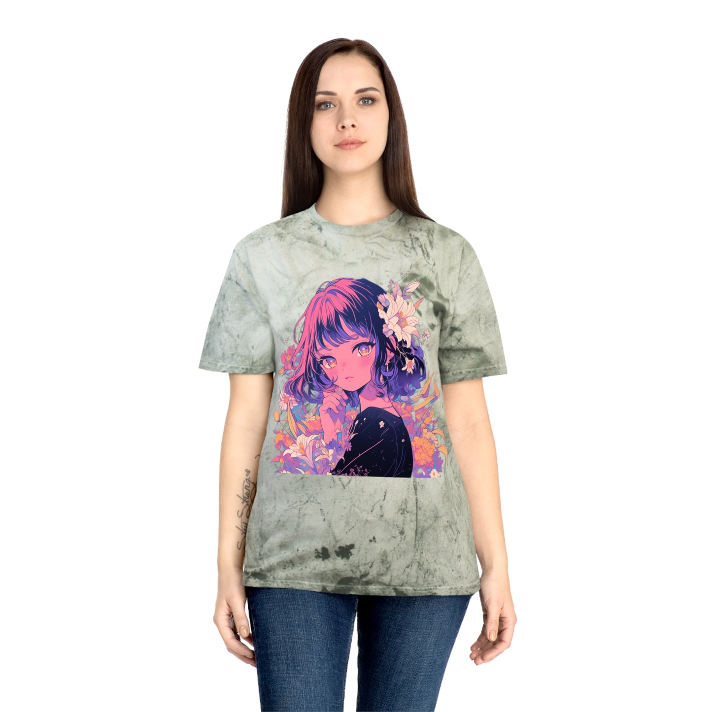 T-Shirt Surrealist Anime Girl with Flowers Design