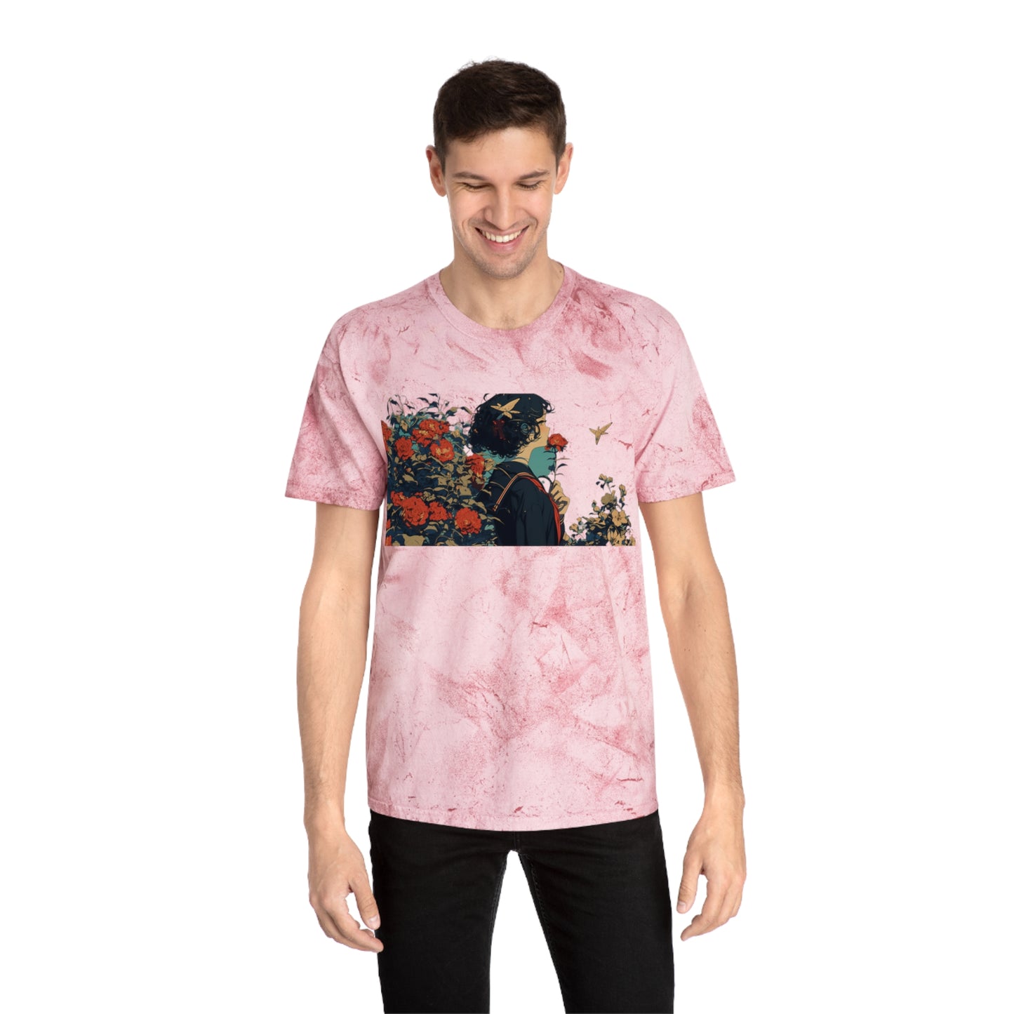 T-Shirt Anime Schoolgirl in Flower Garden Design