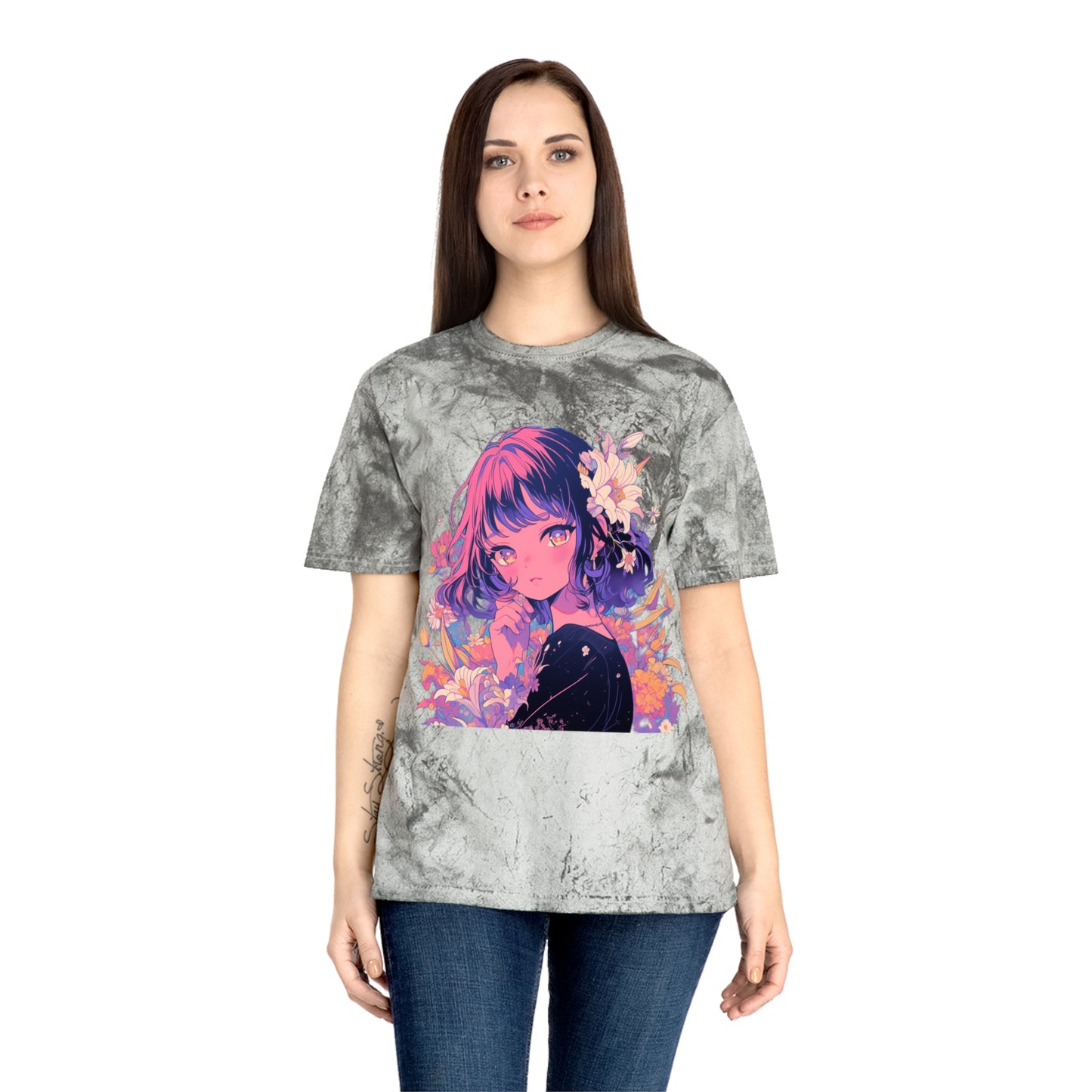 T-Shirt Surrealist Anime Girl with Flowers Design