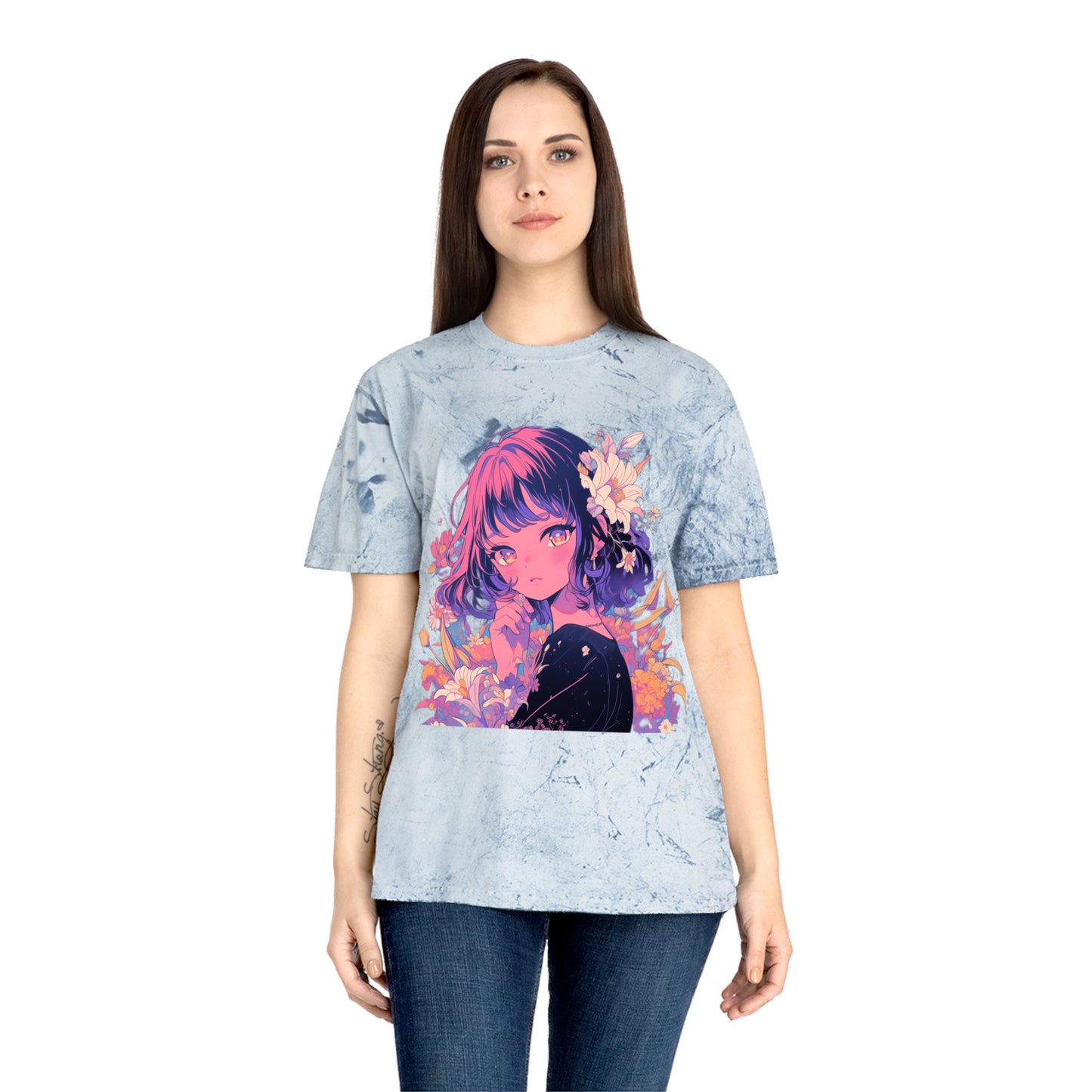 T-Shirt Surrealist Anime Girl with Flowers Design