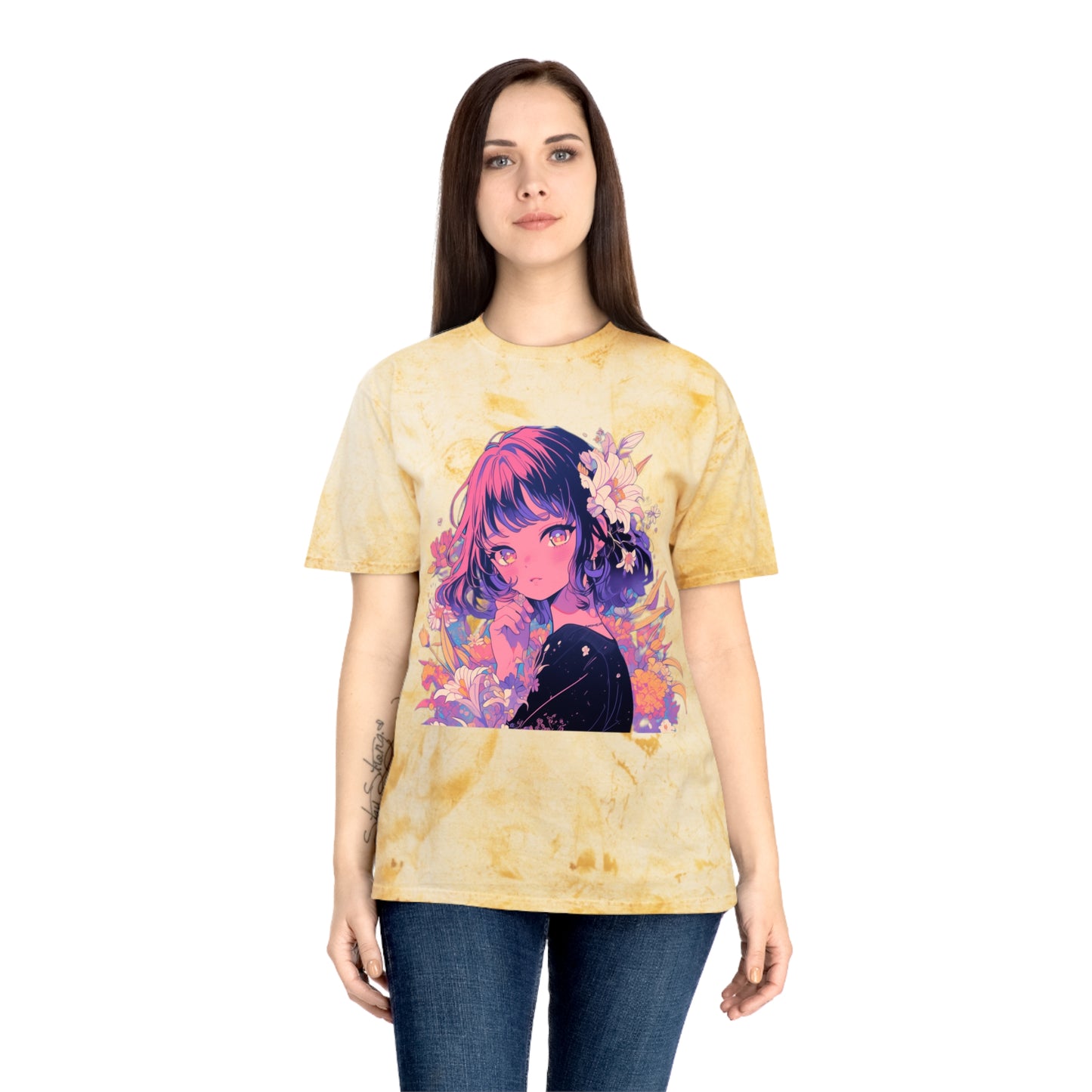 T-Shirt Surrealist Anime Girl with Flowers Design